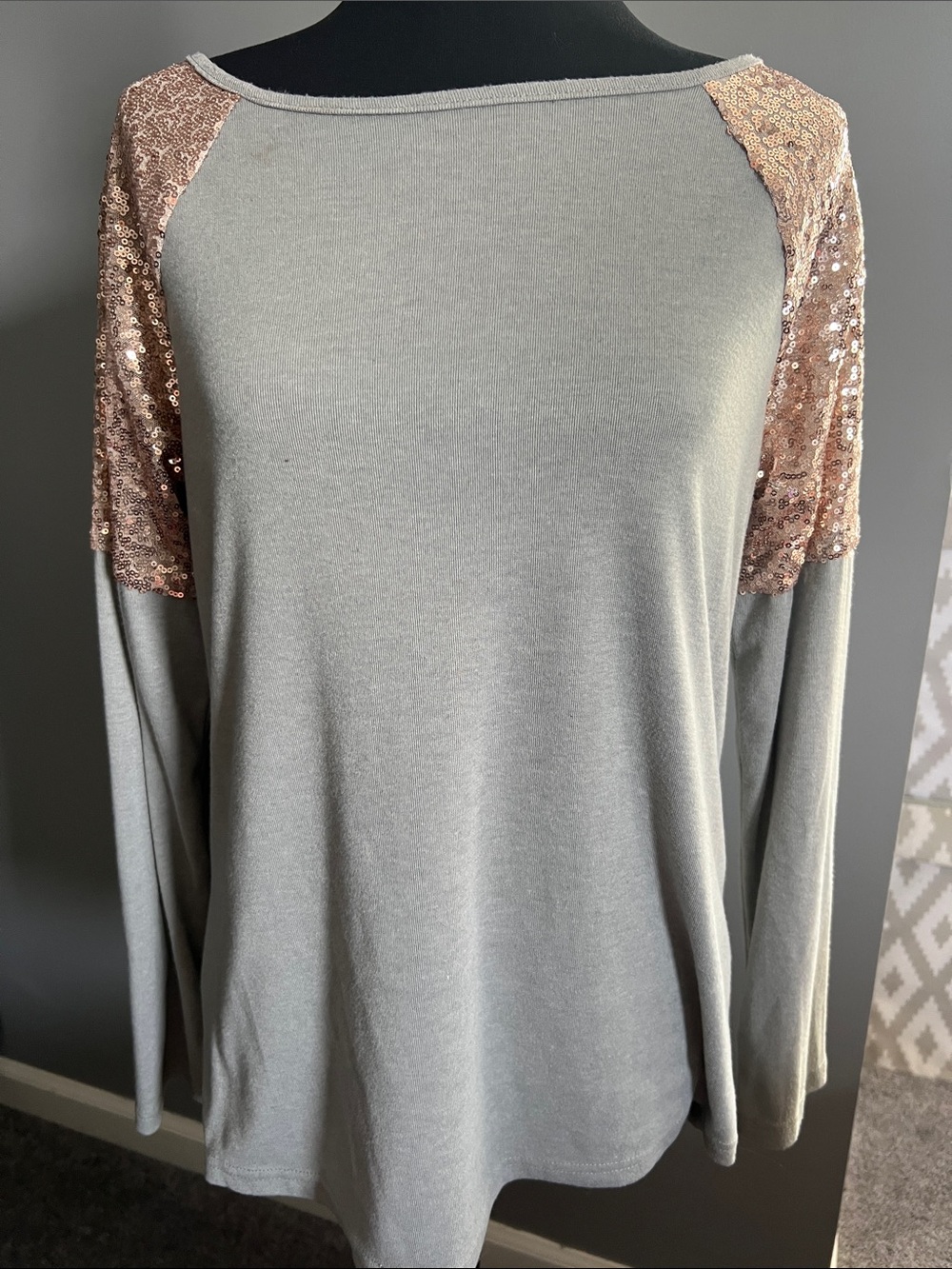 Sequin Accent Gray Long-Sleeve Women's Top